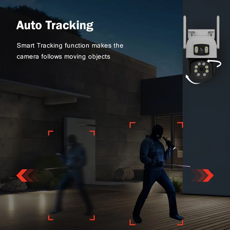Ikki tomonlama linzali simsiz xavfsizlik kamerası, 2 tomonlama audio, 360° pan va tilt, kechqurun ko‘rish, WiFi, bulut saqlash