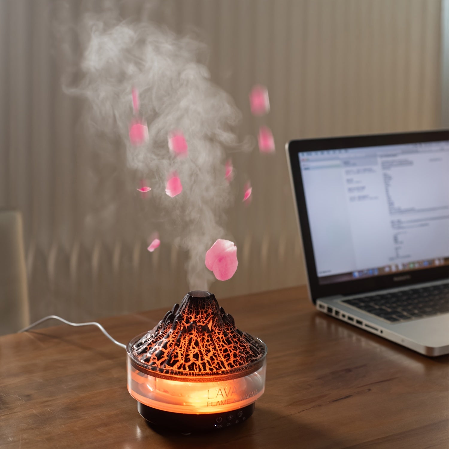 Large Capacity Volcano Crackle Humidifier with Aromatherapy LED Lights USB Powered for Home Office