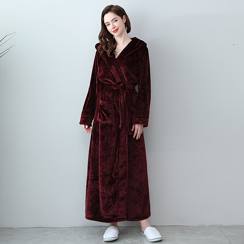 Koral Fleece Hamom Kiyim, Uzoq Yengli, Juftlik Usuli, Qopqoqli, Kuz va Qish Uchun