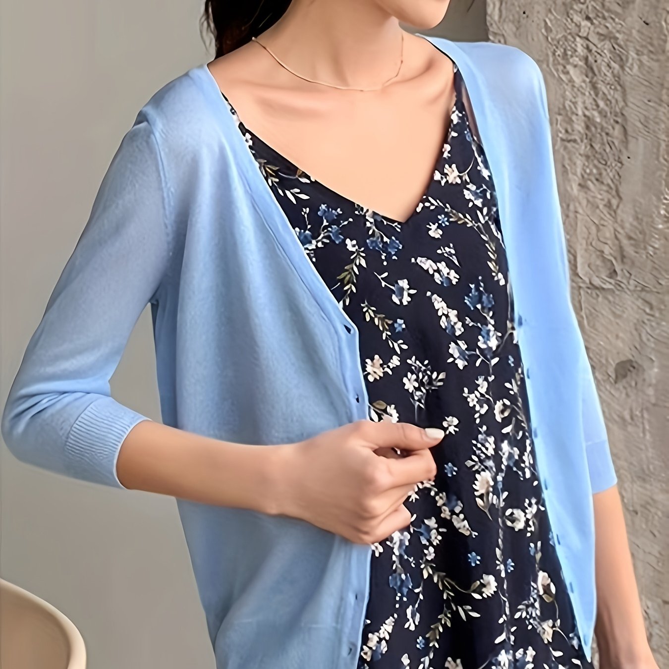 Plus Size Women's Lightweight V-Neck Cardigan with 3/4 Sleeves in Pastel Pink