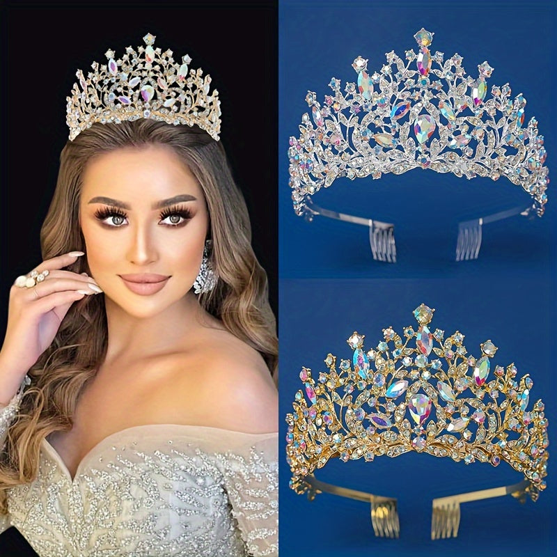 Bridal Crown with Vibrant Rhinestones Queen Tiara Hair Accessory for Weddings