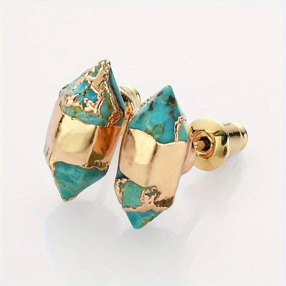 14K oltin qoplamali zamonaviy olti burchakli quloq uzuklari, tabiiy tosh va 925 kumush quloq ignasi - mis aksentlari, kundalik kiyim va sovg'a uchun mukammal minimalist dizayn, noyabr oyining tug'ilgan toshi.