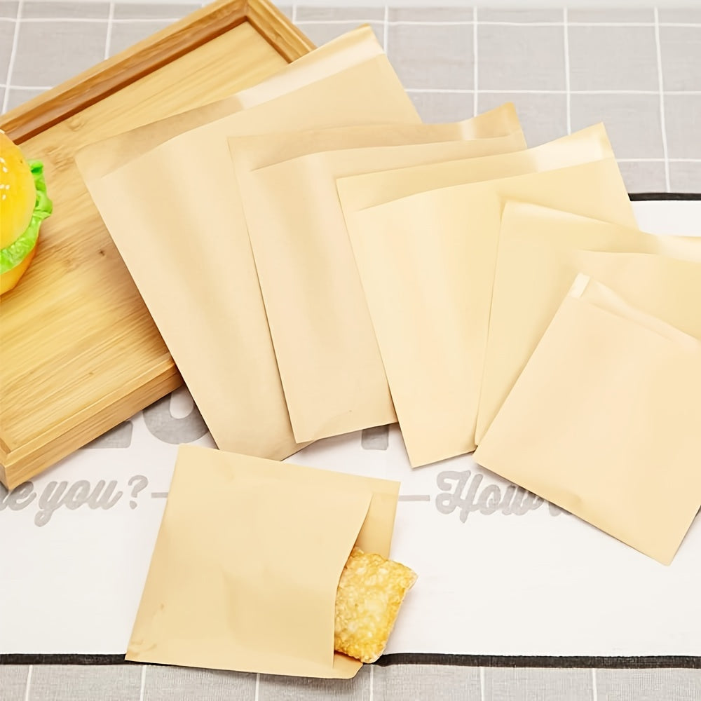 Kraft Paper Bags Pack of 50/100 Food Grade Square Oil-Proof for Snacks Biscuits