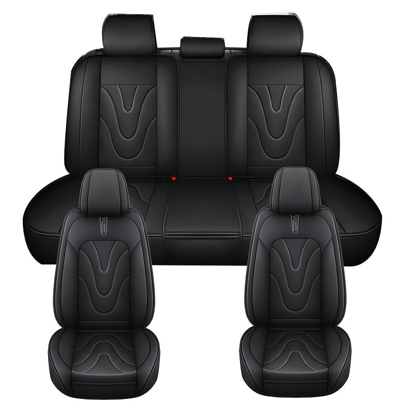 Fundas de asientos de coche de cuero sintético de cinco plazas, durabilidad en todas las estaciones, cobertura completa