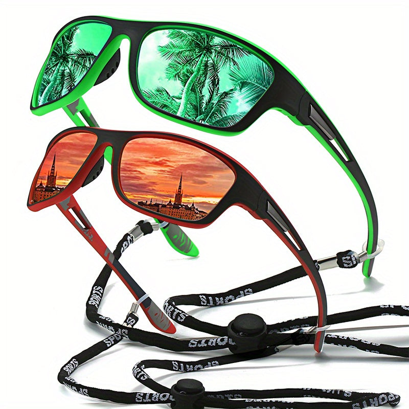 Retro Polarized Sunglasses with Strap for Men and Women for Outdoor Activities Sports Travel Driving Fishing Cycling