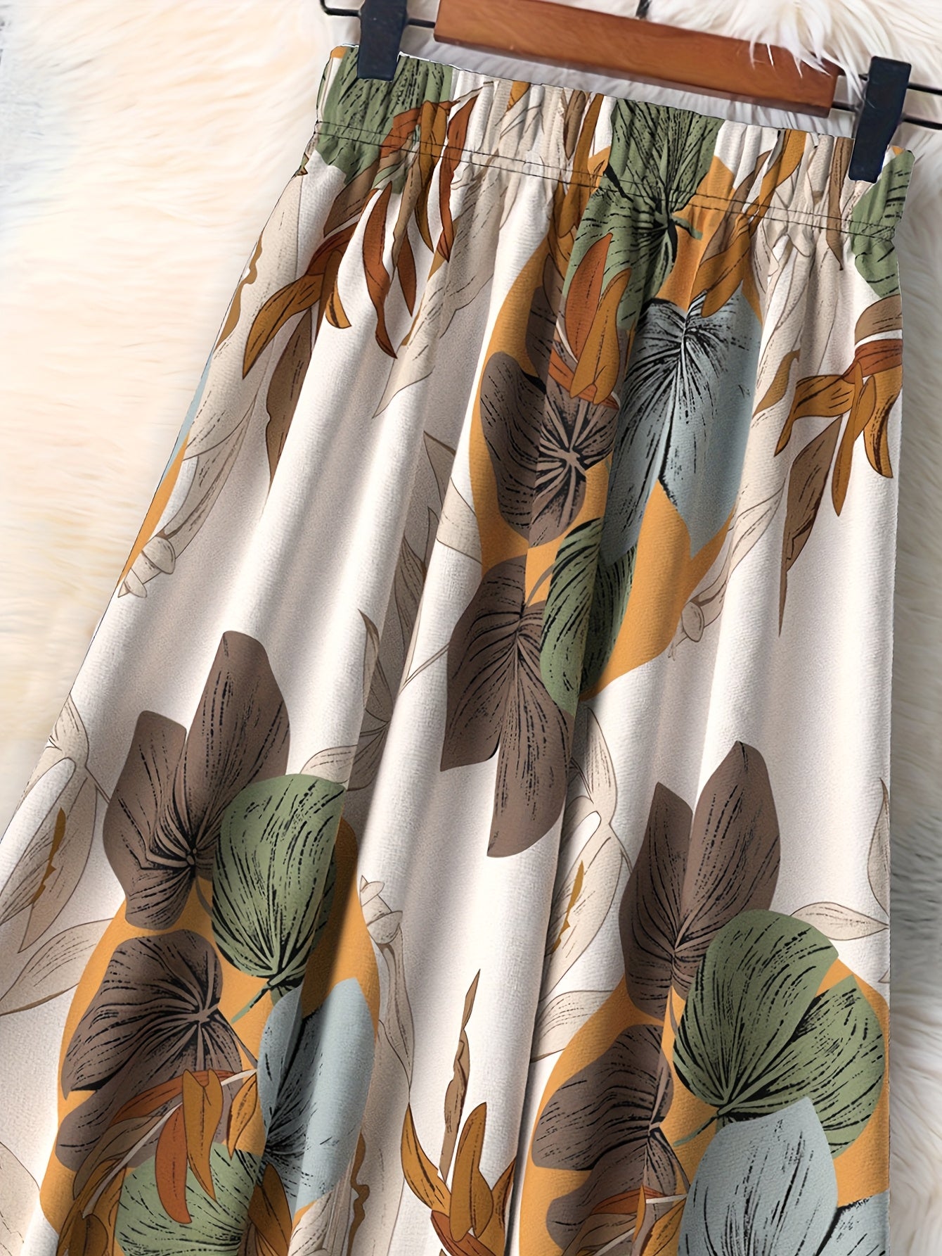 Plus Size Women's Elegant Mid-Length Vacation Skirt Printed Fabric Elastic Waist