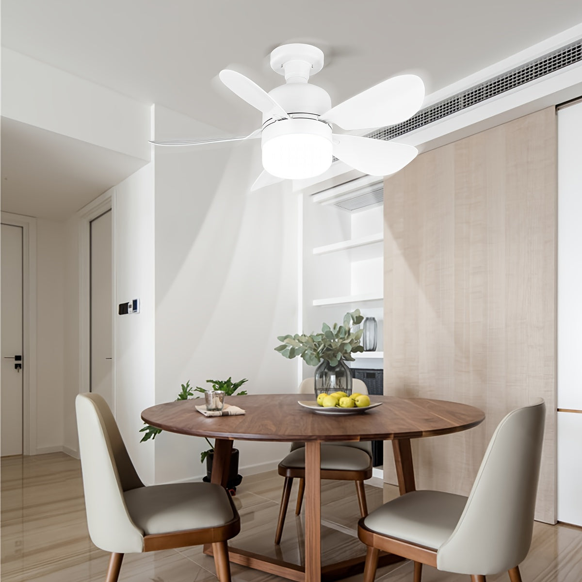 Oq Aqlli Shift Ventilyatori Yoritgichi Pult bilan - 3 Yoritish Rejimi va Tezlik, Oson O'rnatish, E26/E27 Baza - Turli Xonalar Uchun Ideal