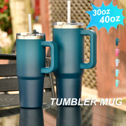 Vaso de doble pared de acero inoxidable con tapa con asa y pajilla, aislado al vacío para bebidas calientes y frías