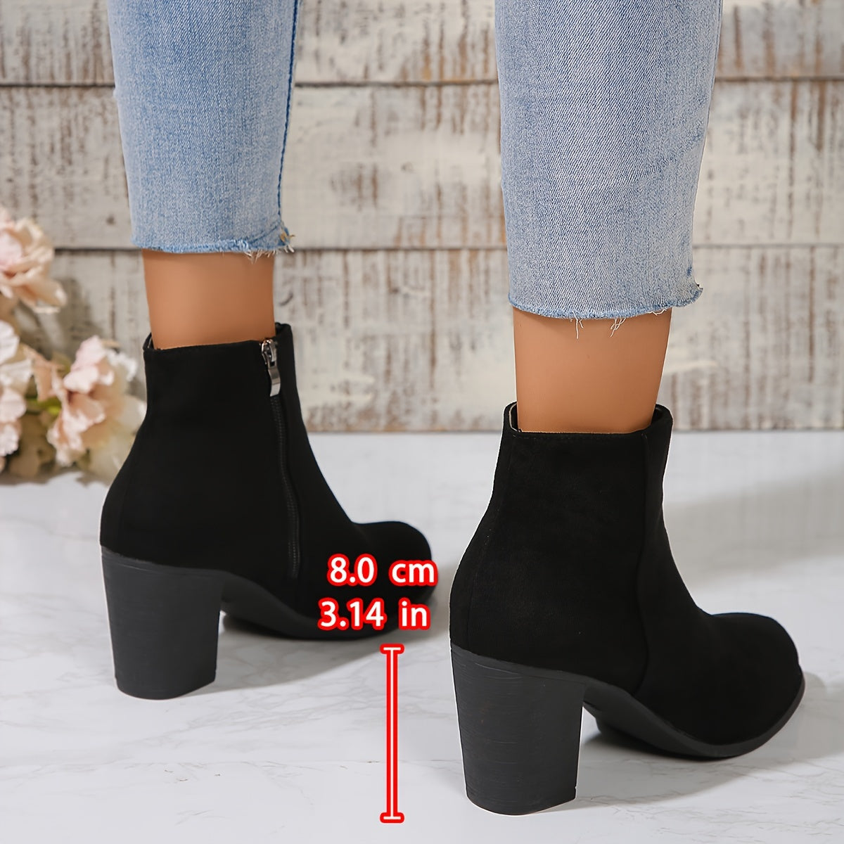 Women's Fabric Ankle Boots Side Zipper Round Toe Block Heel Solid Color