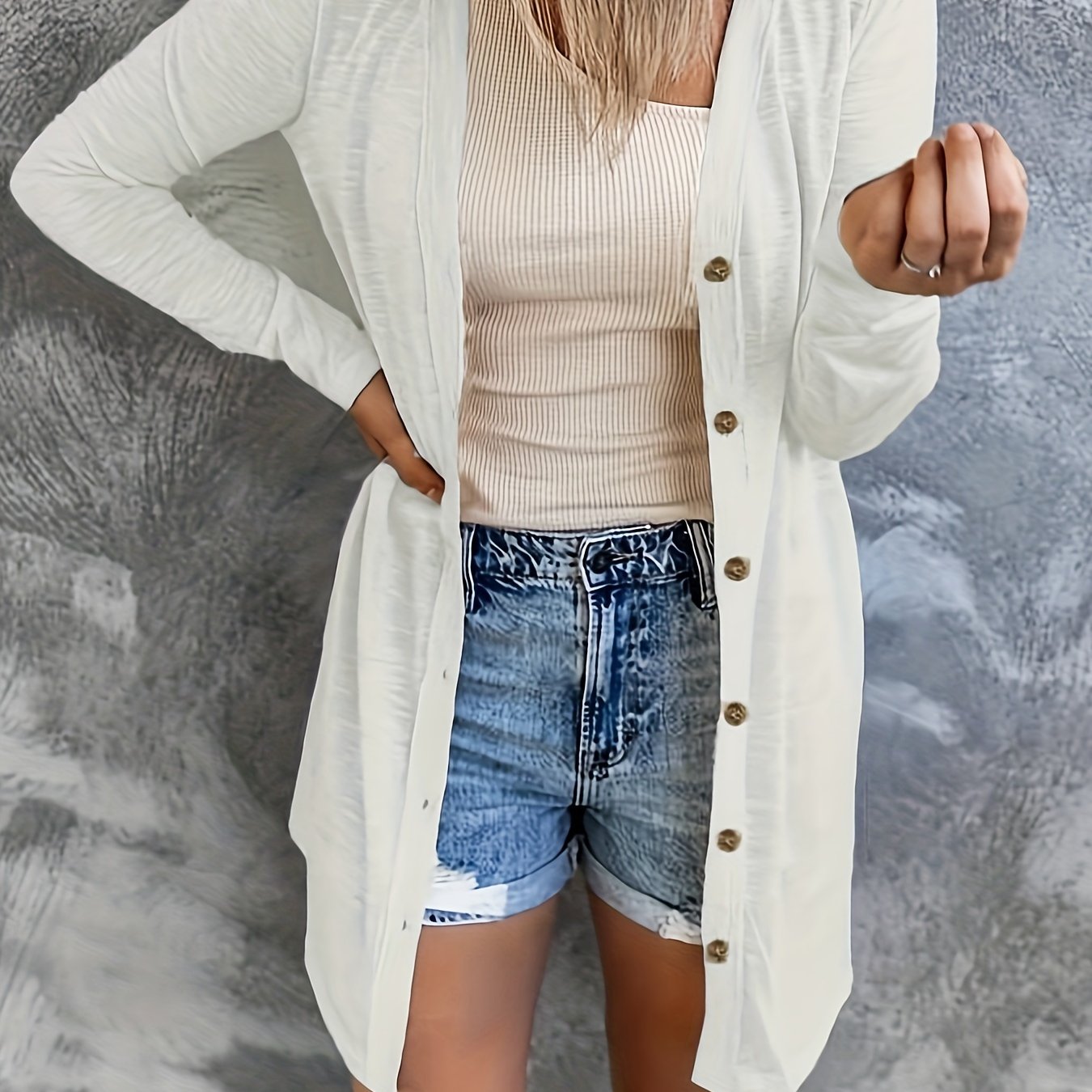 Plus Size Kimono Top Long Sleeve Solid Color Spring Summer Womens