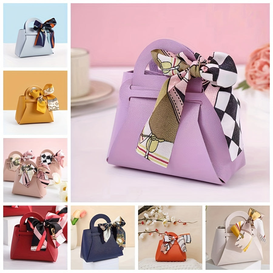 Faux Leather Gift Bags with Butterfly Accents and Ribbons for Parties and Occasions