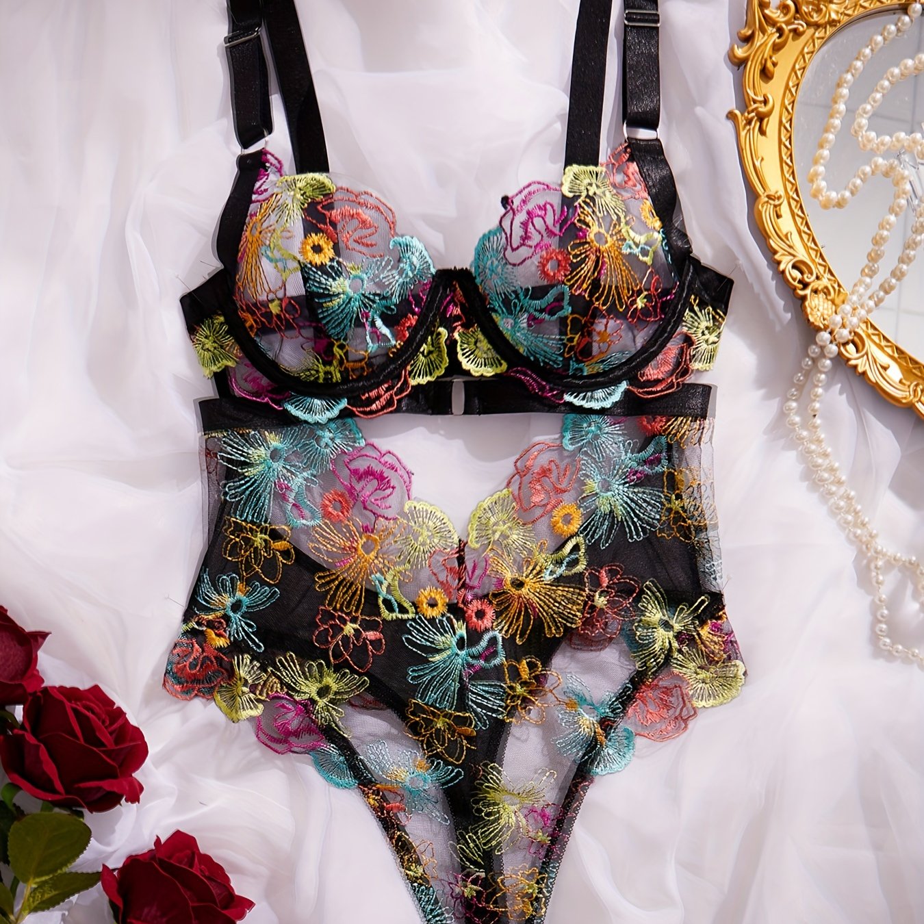 Women's Valentine's Day Bodysuit Mesh Embroidered Print Polyester Elastane