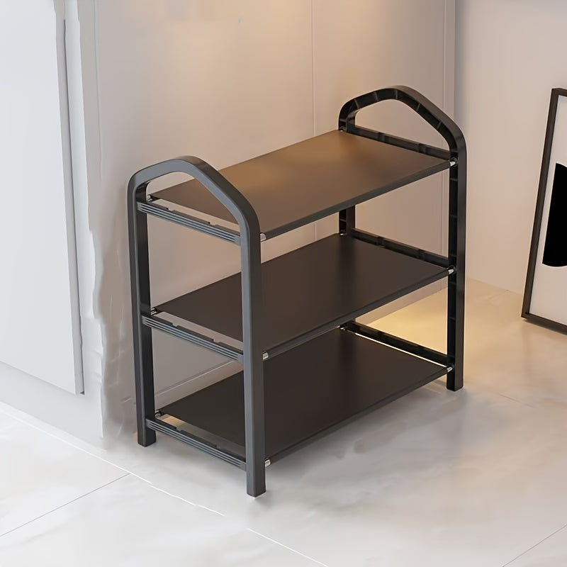 Черная 3-уровневая штабелируемая полка для обуви, пластиковый отдельно стоящий органайзер для гостиной, напольная полка для обуви без деревянных материалов - не требуется электричество или батарейки