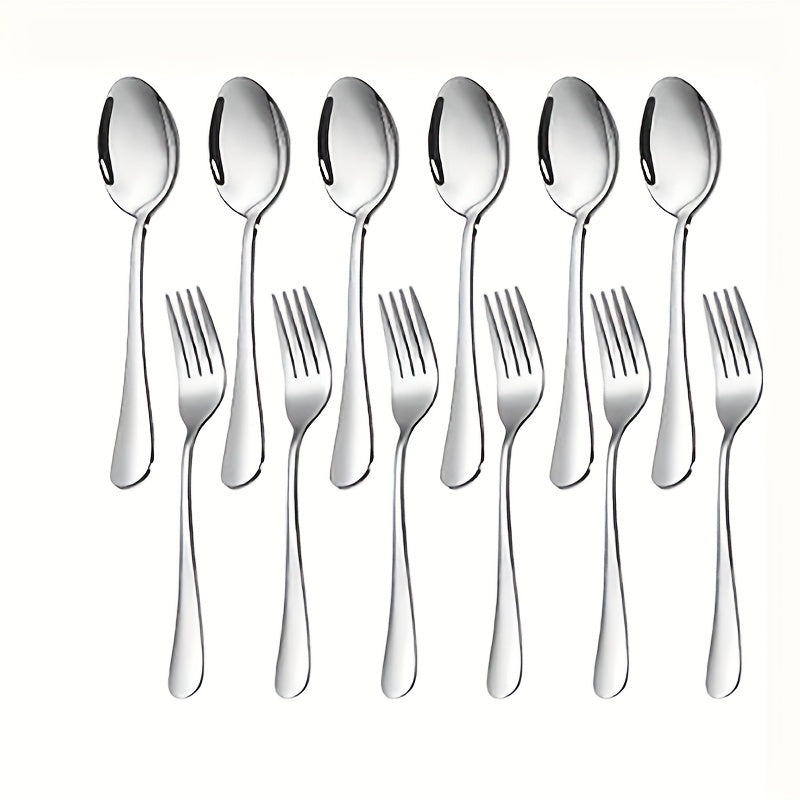 Flatware Set 2 or 6 Pieces Mirror Polished Dishwasher Safe Dinner and Salad Forks Spoons