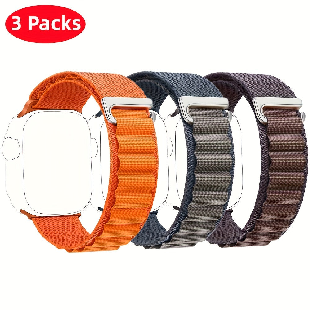 Alpine Loop Nylon Sport Watch Bands for Apple Watch 42mm-49mm Adjustable C-Hook Closure Orange Gray Black