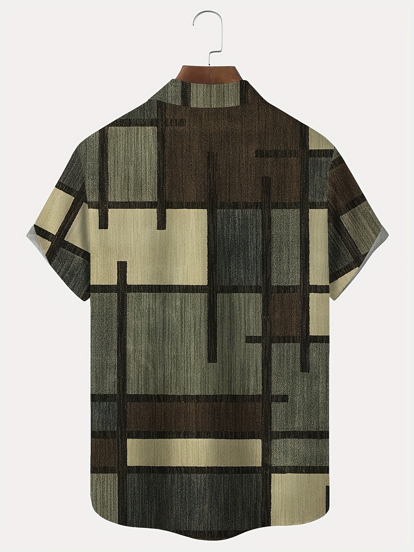 Men's Short Sleeve Geometric Color Block 3D Print Button-Up Shirt Polyester Summer Casual Plus Size