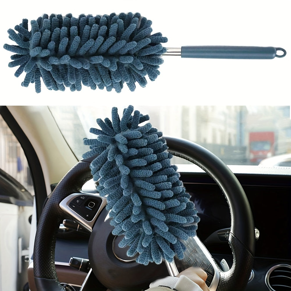 Мини-набор для очистки автомобиля с выдвижной ручкой, микрофибровыми сменными насадками