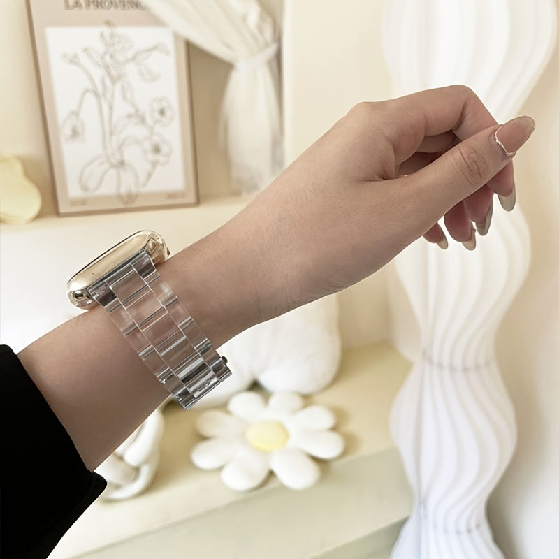 Acrylic Watch Strap for iWatch Men Women Transparent with Deployment Buckle Compatible with Series 3-9