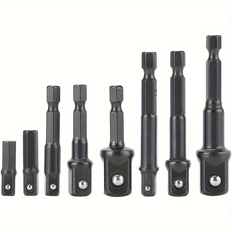 8-Piece Impact Grade Power Drill Socket Adapter Set Steel Hex Shank to 1/4 3/8 1/2 Drive