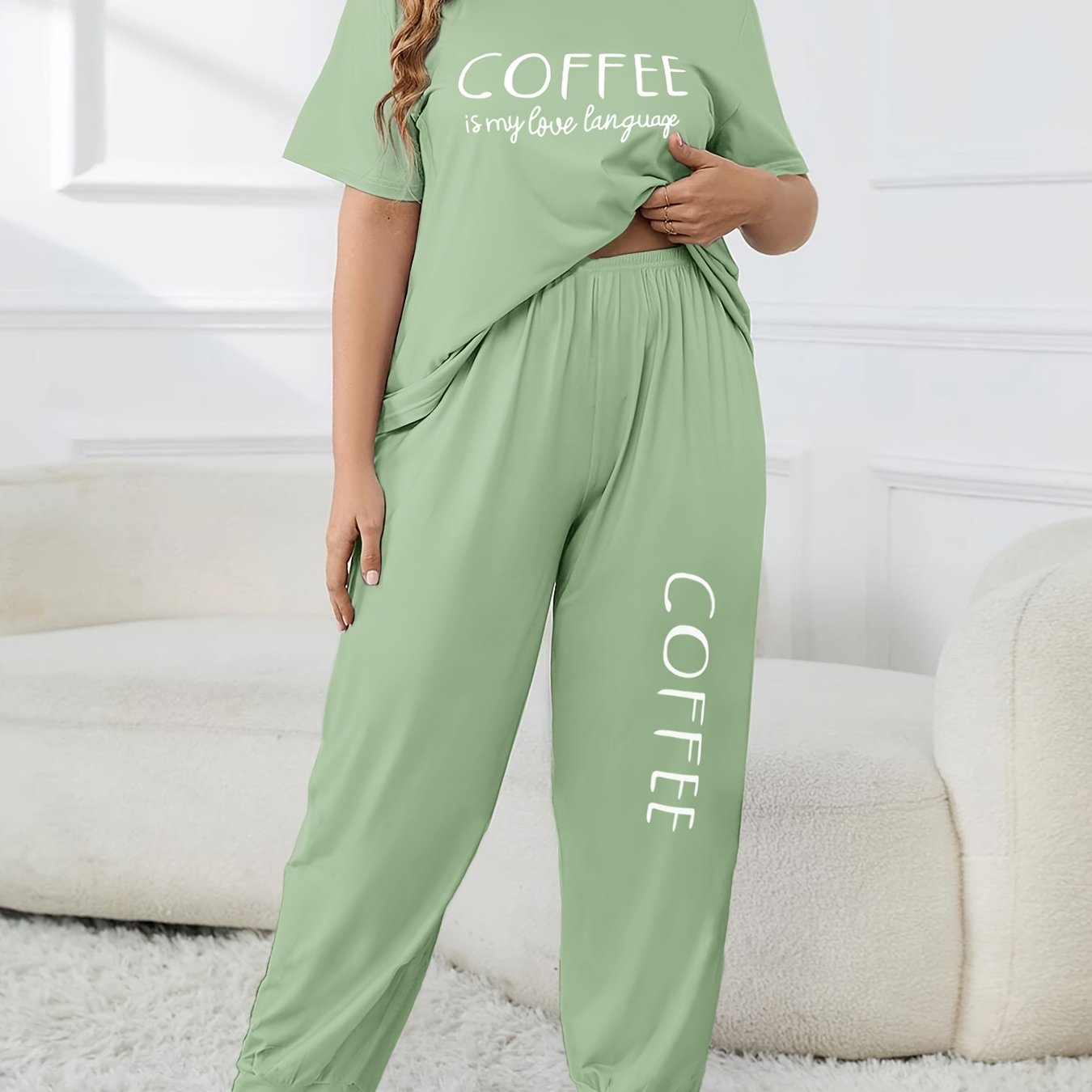 Women's Black Coffee Lover T-Shirt and Joggers Set Casual Spring Summer