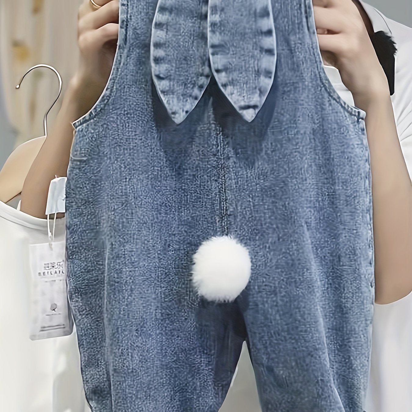 Children's Denim Overalls with Bunny Ear Details for Kids Autumn Casual Wear