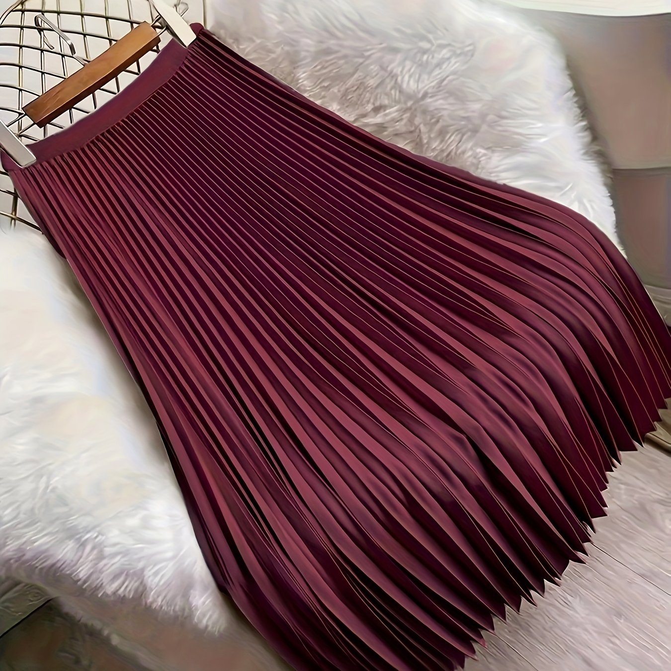 Elegant Solid Color Pleated Polyester Skirt for Spring and Fall