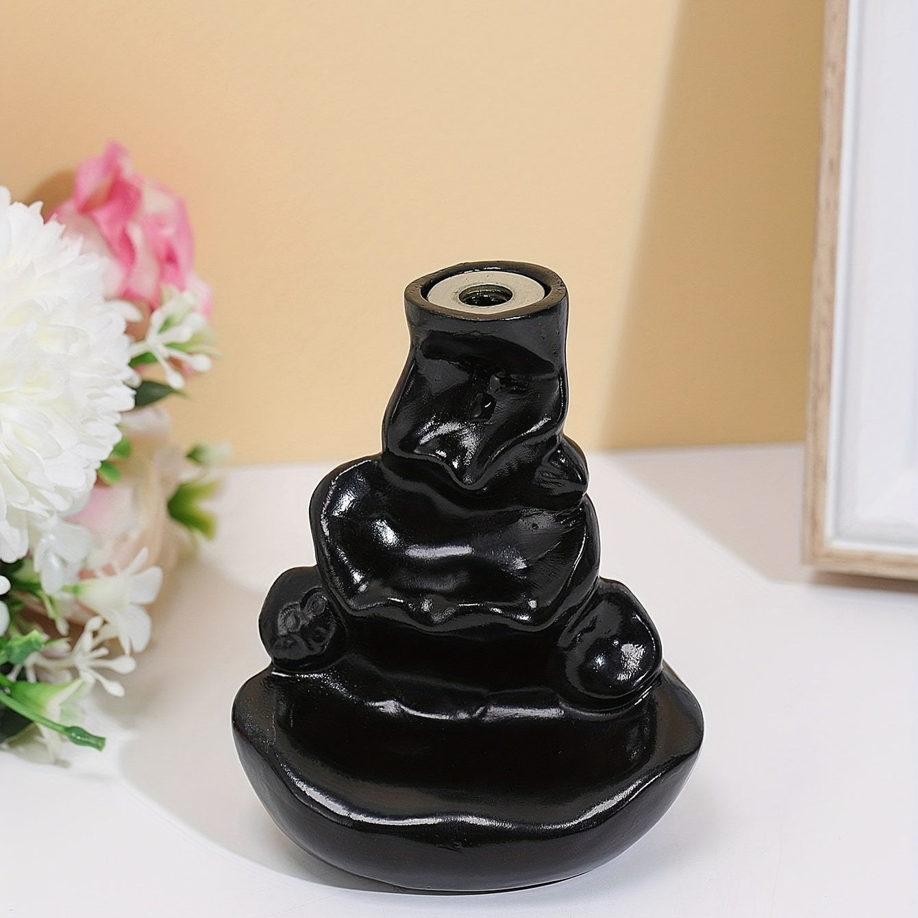 Стильный черный смоляной ингалятор с обратным потоком воды и деревянными палочками - классический дизайн для Хэллоуина, установка на пол, подставка для благовоний