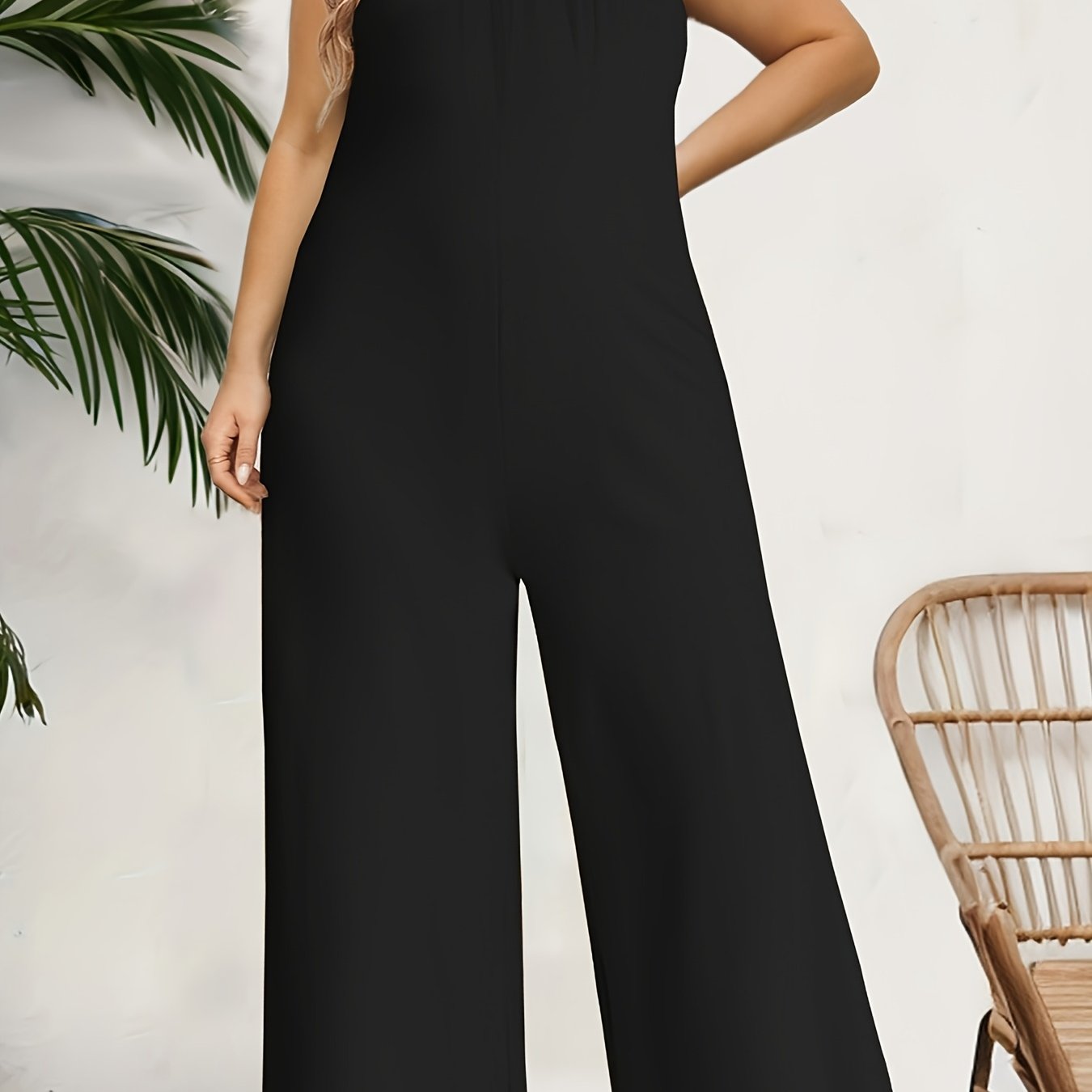 Women's Solid Color Jumpsuit with Tie Waist Polyester Spandex Knit