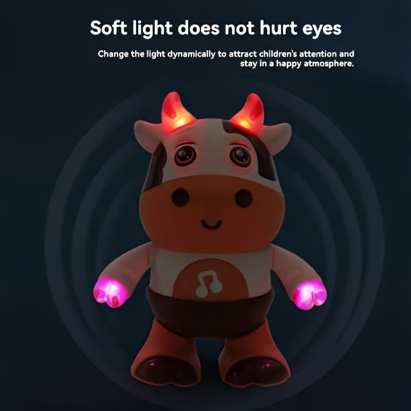 Qoʻgʻirchoq sigir, qoʻshiq aytadi va raqsga tushadi, interaktiv xususiyatlar bilan, musiqiy chiroqlar, barcha jinsdagi bolalar uchun mukammal, Rojdestvo va Halloween uchun ajoyib, rang-barang plastikdan tayyorlangan.