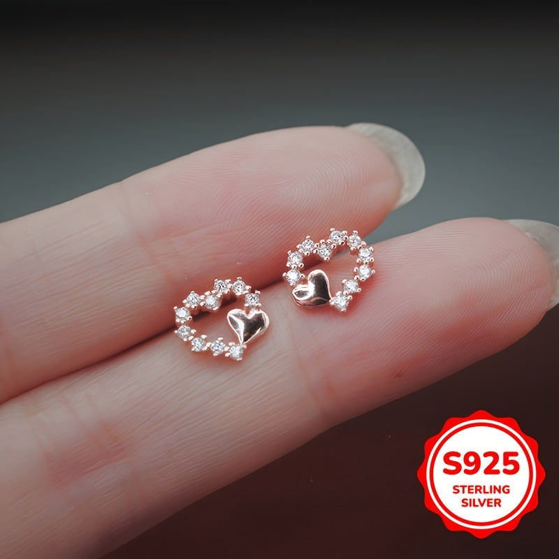 Women Heart-Shaped Silver Earrings with Synthetic Zirconia Jewelry Gift