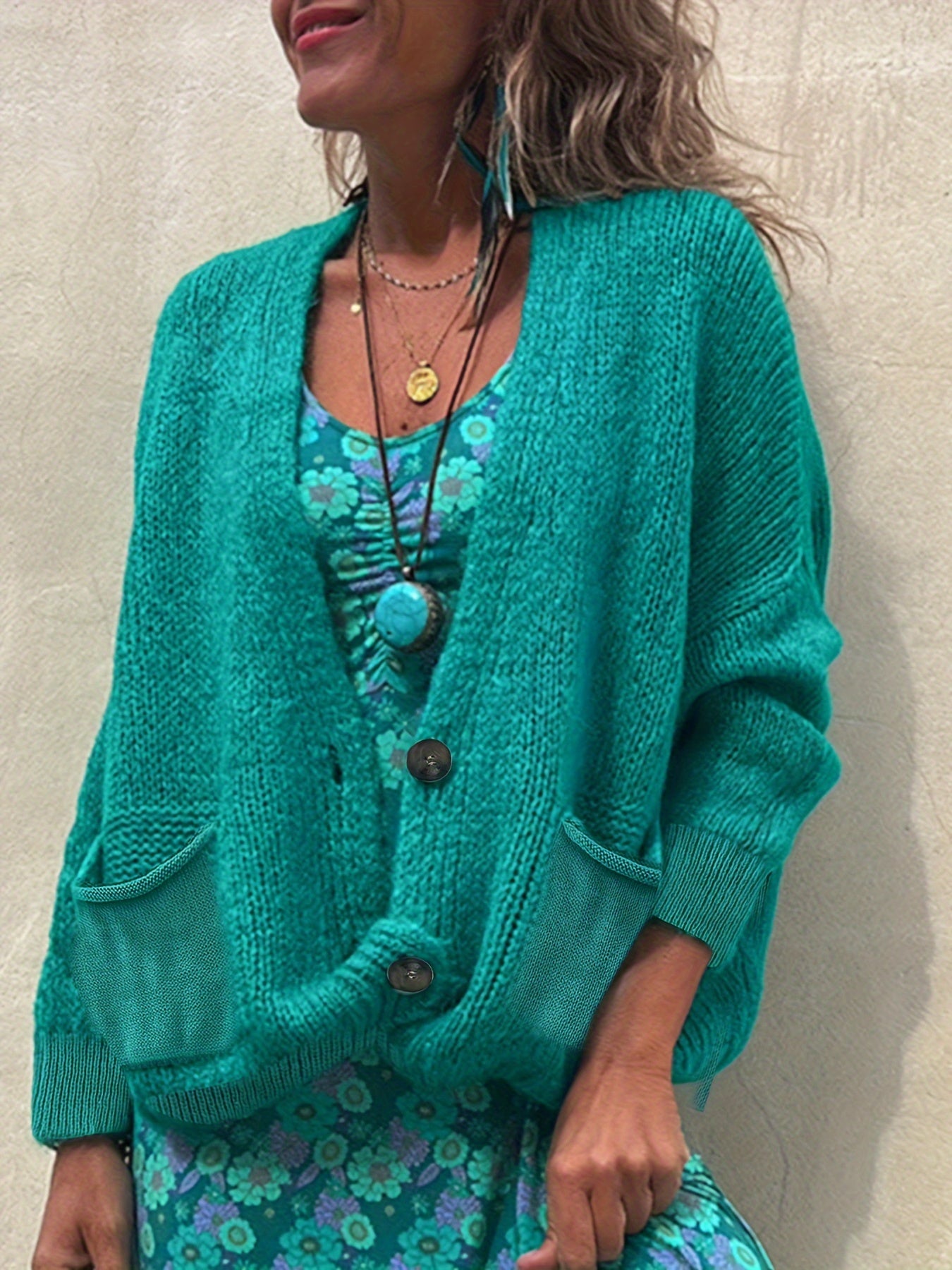 Plus Size Women's Cardigan Soft Knit Open Front Button Spring Fall Layering