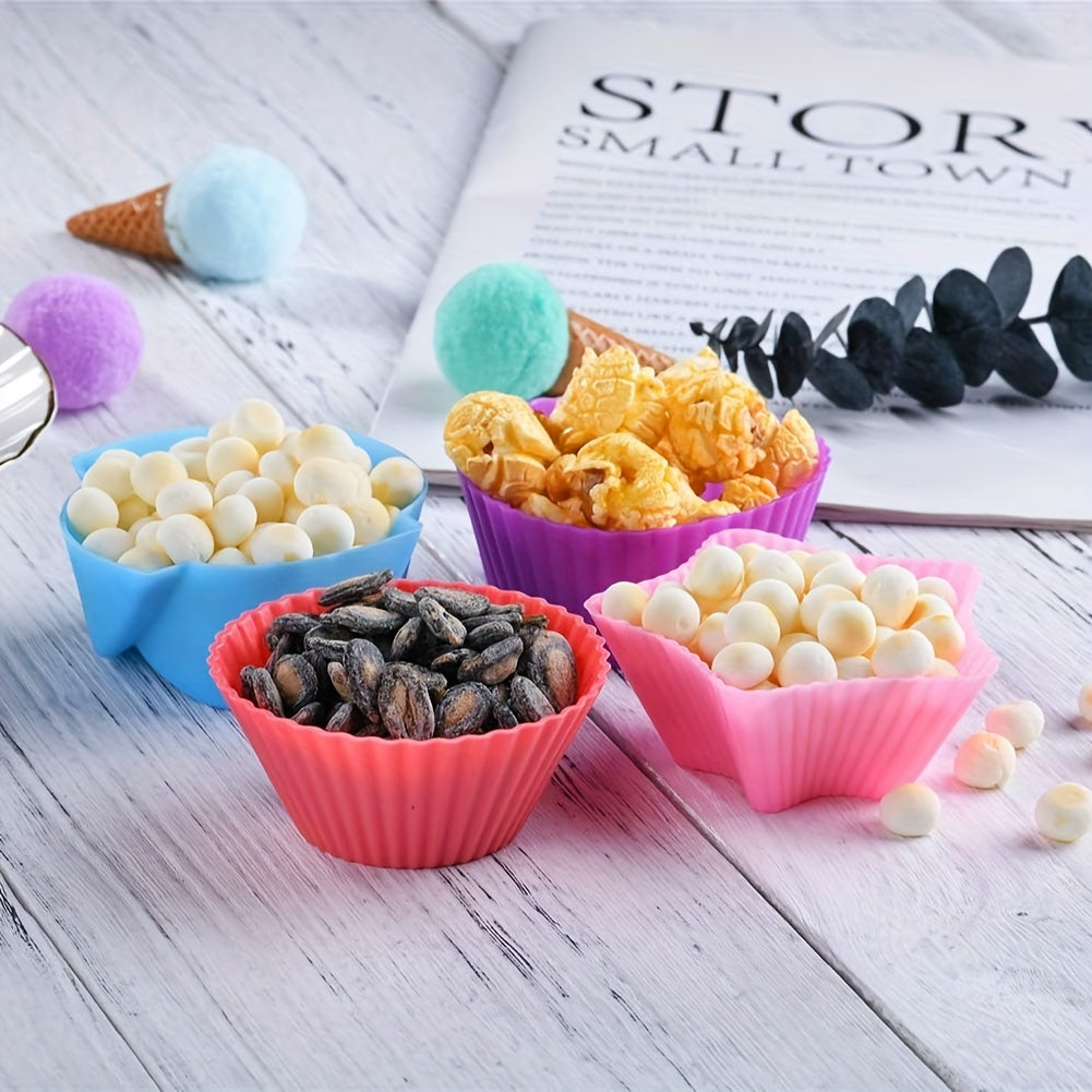 Set of 24 Silicone Cupcake Liners Nonstick Baking Cups in 4 Shapes Round Star Heart Flower