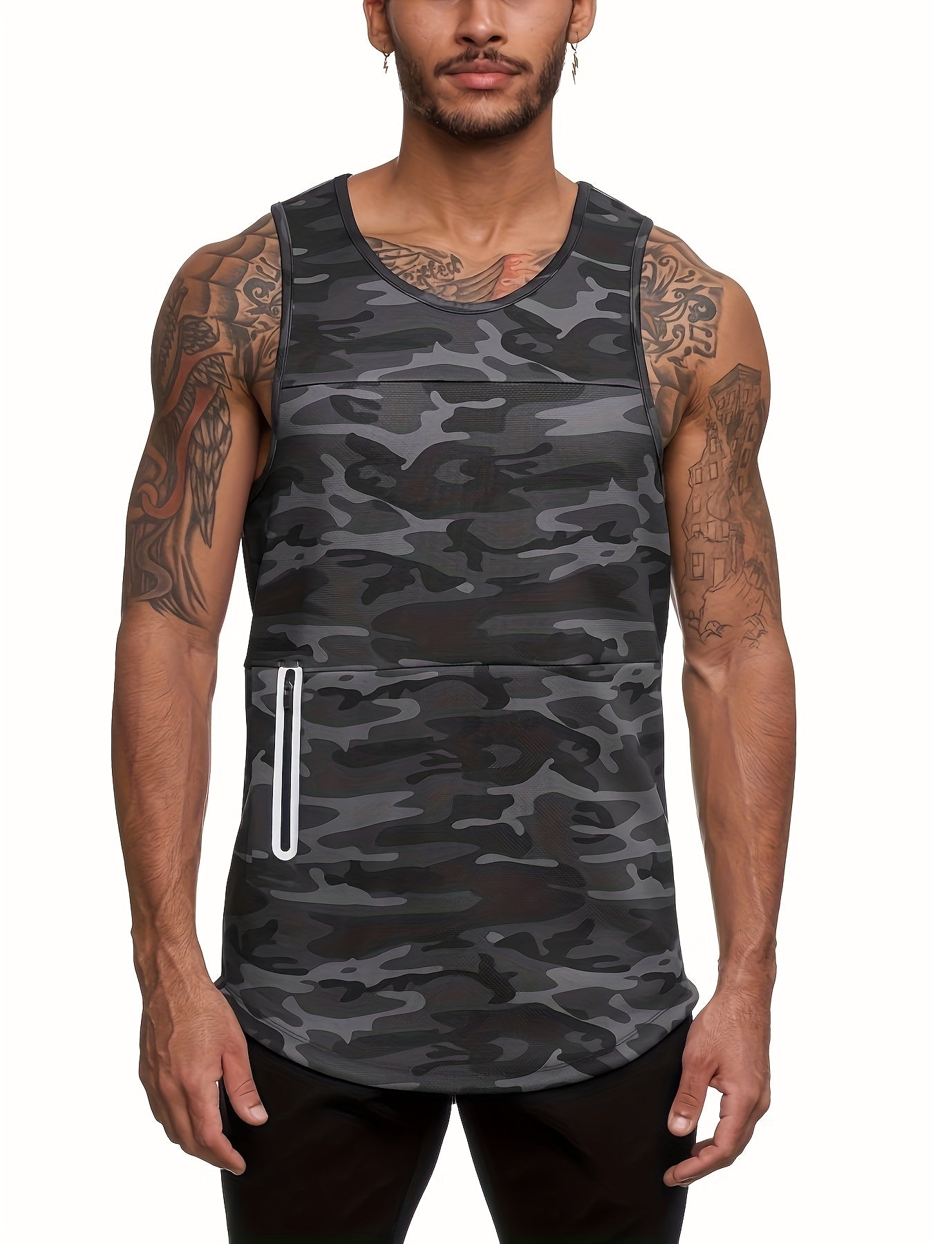Men's Camo Polyester Sleeveless Sports Suit for Running and Fitness