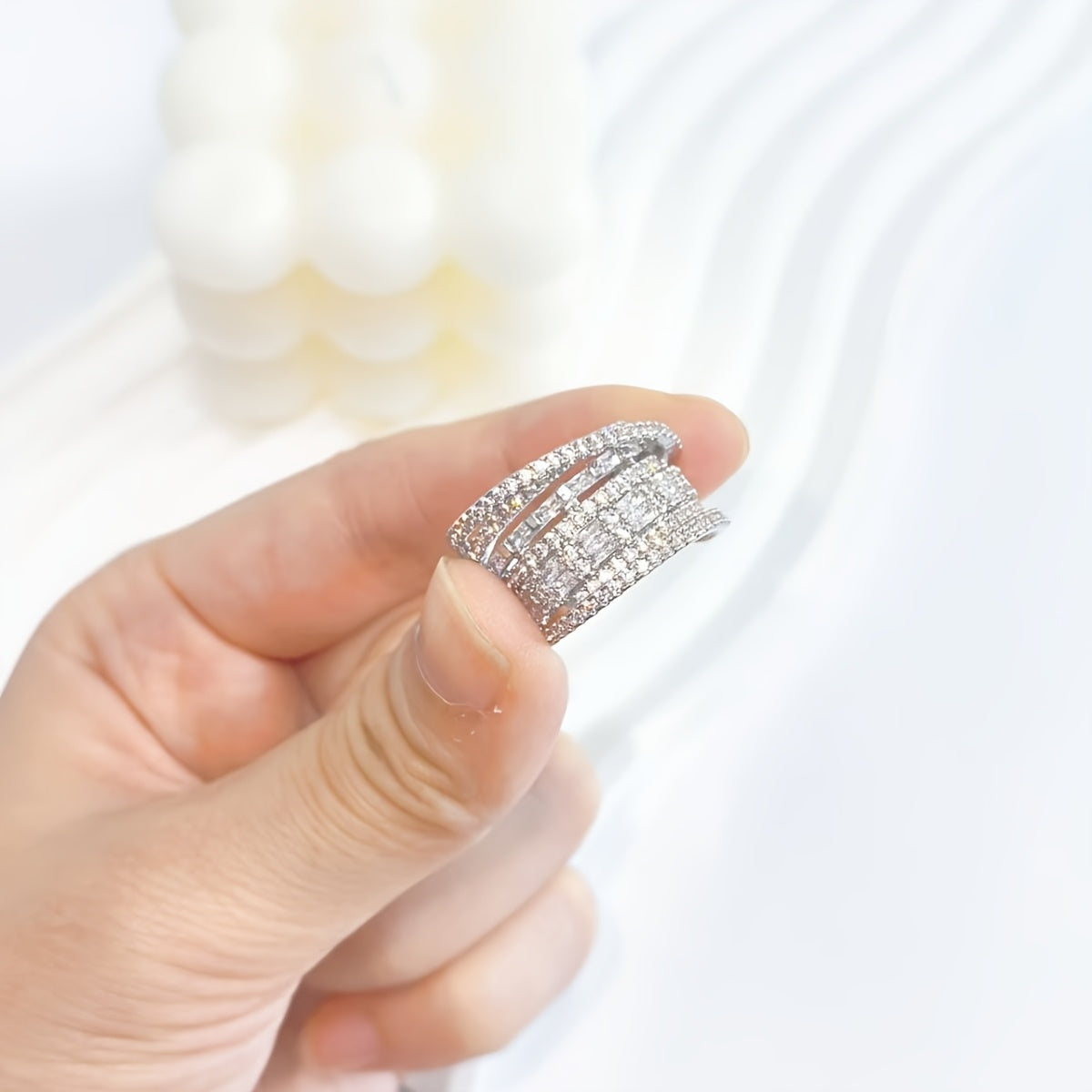 Unisex Zirconia Wide Hollow Copper Ring for Weddings and Occasions