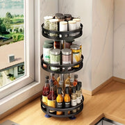 360° Rotating Kitchen Organizer Adjustable Height Metal Spice Rack Lazy Susan