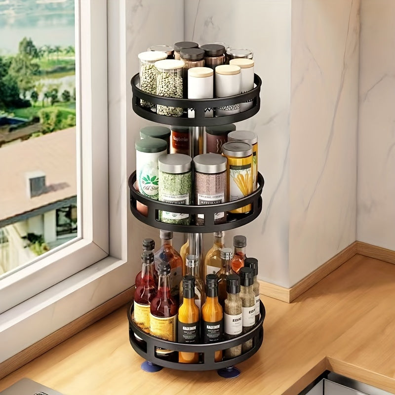 360° Rotating Kitchen Organizer Adjustable Height Metal Spice Rack Lazy Susan
