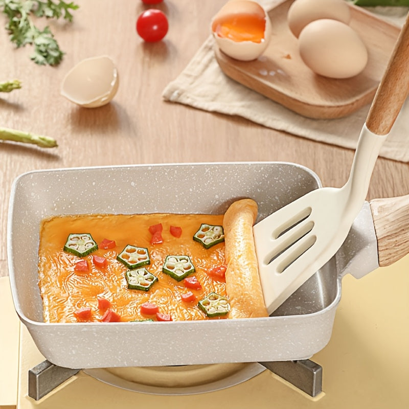 Japanese Style Tamagoyaki Pan Set Non-Stick Silicone Omelette Cookware with Wooden Handle