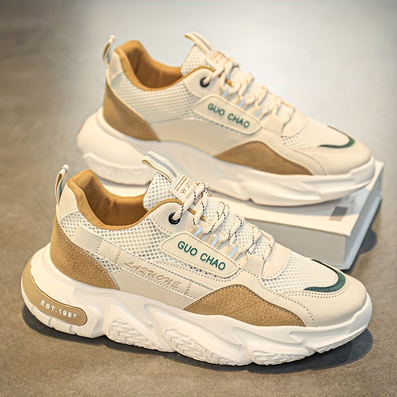 Men's Casual Chunky Sneakers with Soft Foam Sole Non-Slip Lace-Up Outdoor Shoes