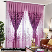 Sheer Curtain with Flower Pattern Pastoral Morning Glory Single Layer Rod Pocket for Living Room Bedroom