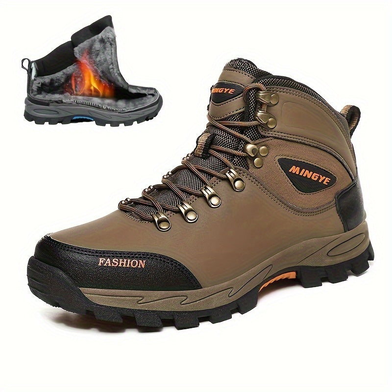 Men's High Top Hiking Boots with Plush Lining Non-Slip Sole Durable for Winter