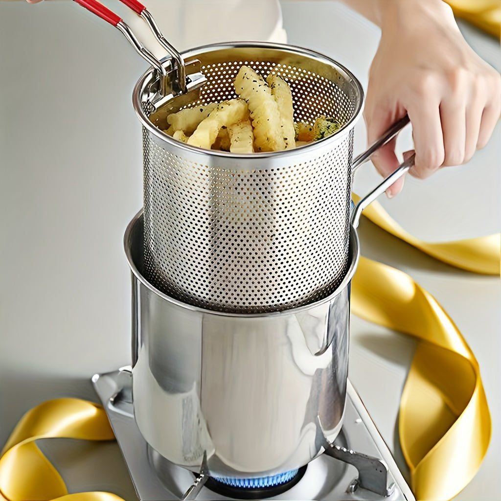 Stainless Steel Mini Deep Fryer with Non-stick Coating Oil-saving Filter Net