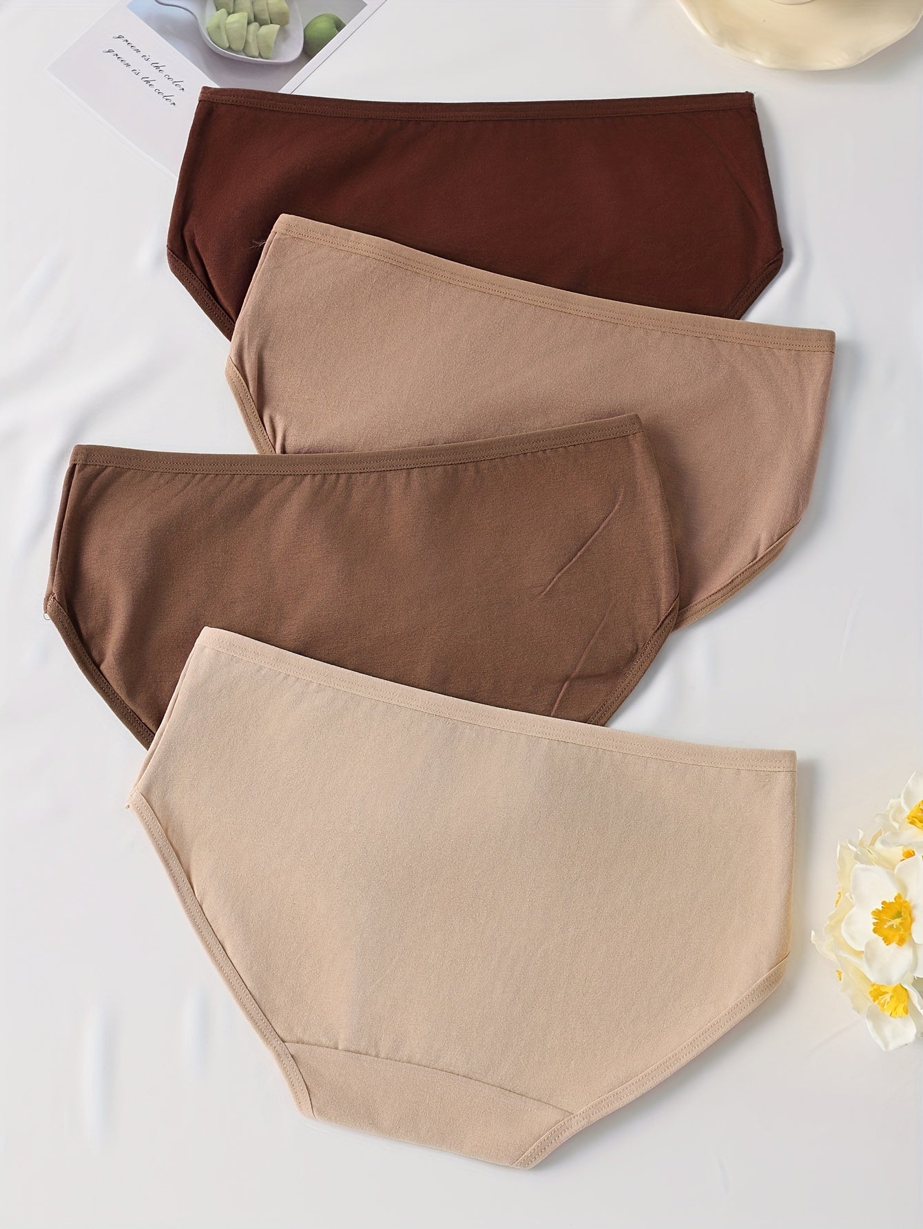 Women's Low-Rise Briefs Set 4 Pieces Cotton Stretch Dark Tones Bow Detail
