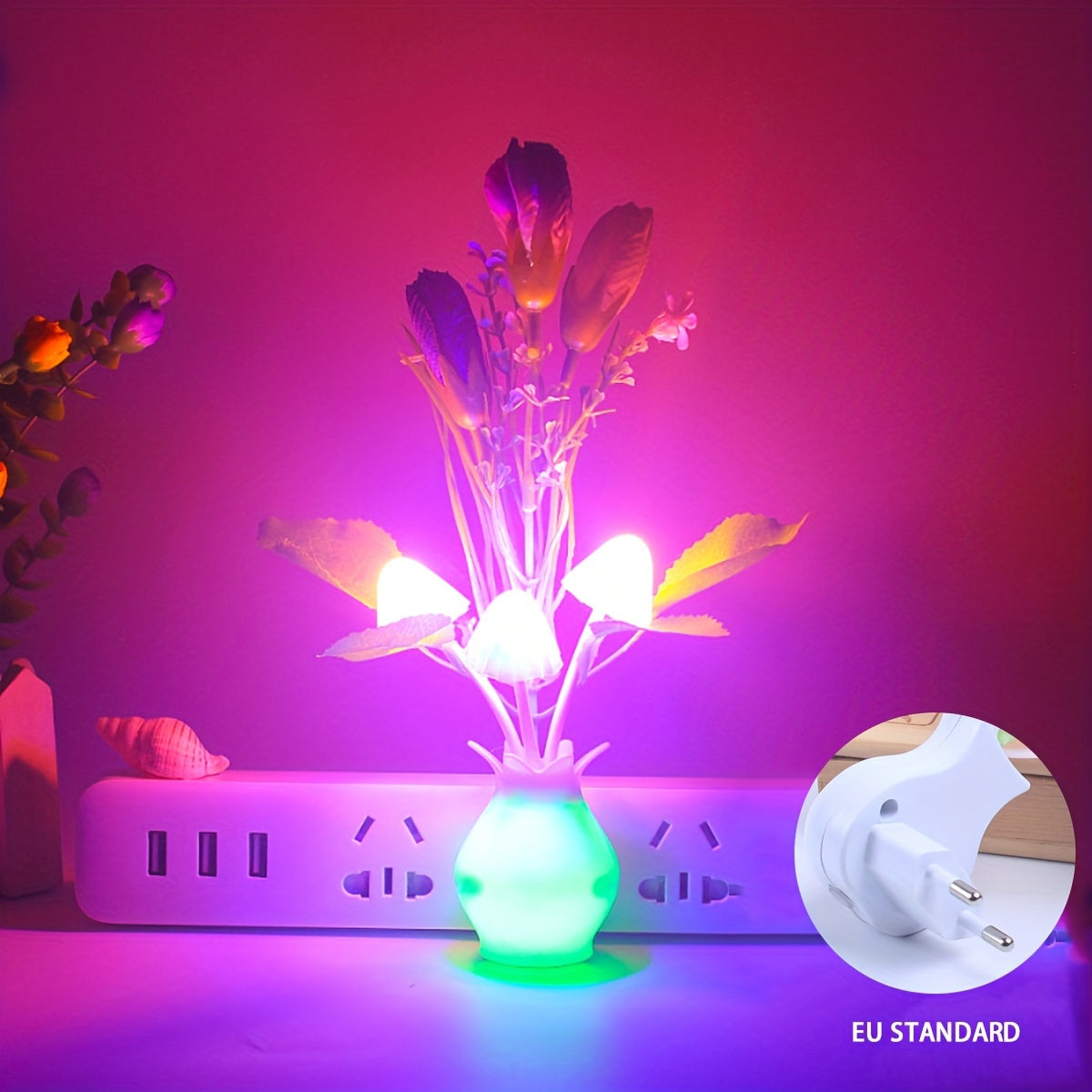 LED Mushroom Night Light Dusk to Dawn Sensor Wall Decor Plug-in European Standard