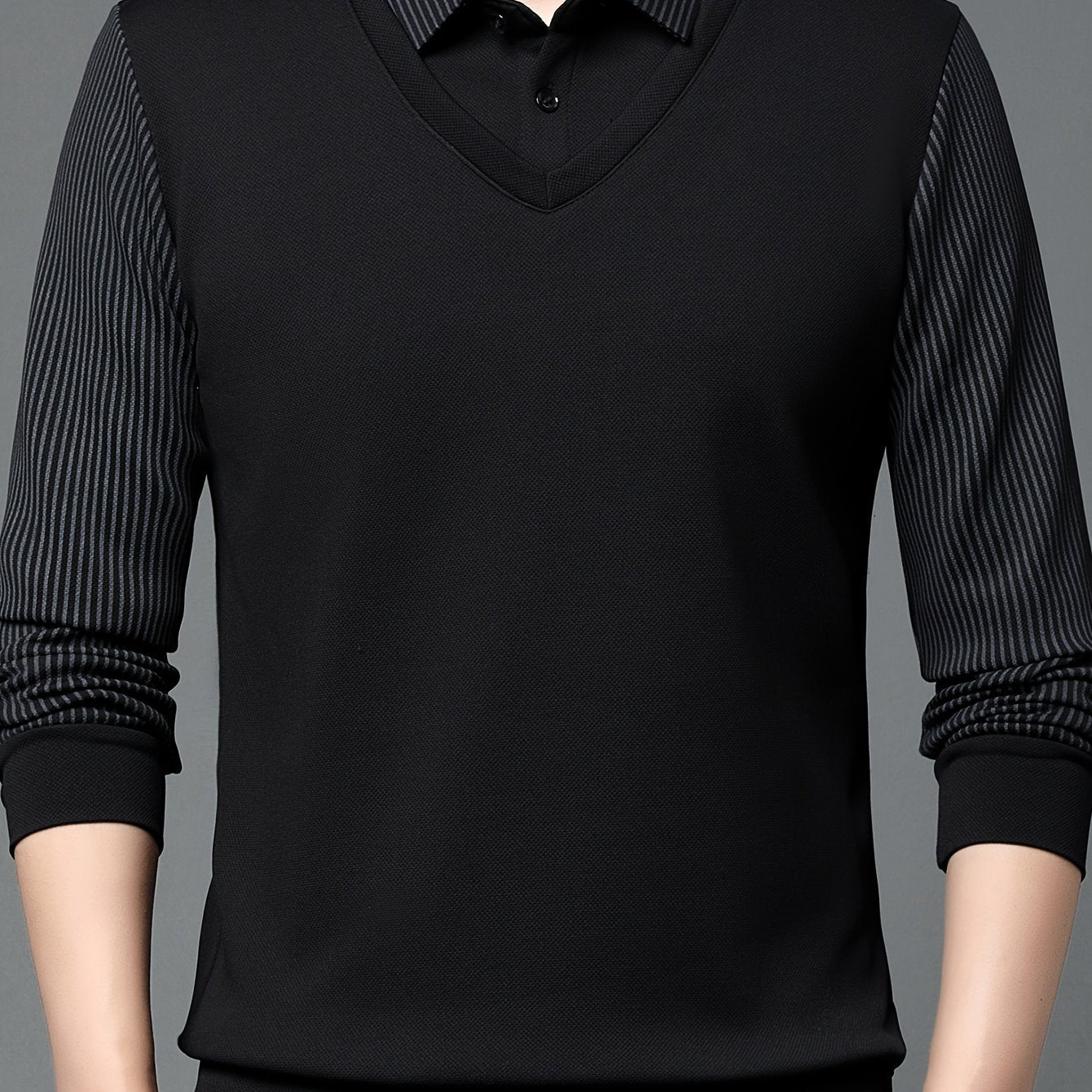 Men's Striped Two-Tone Shirt Long Sleeve Casual Autumn Winter Polyester Spandex