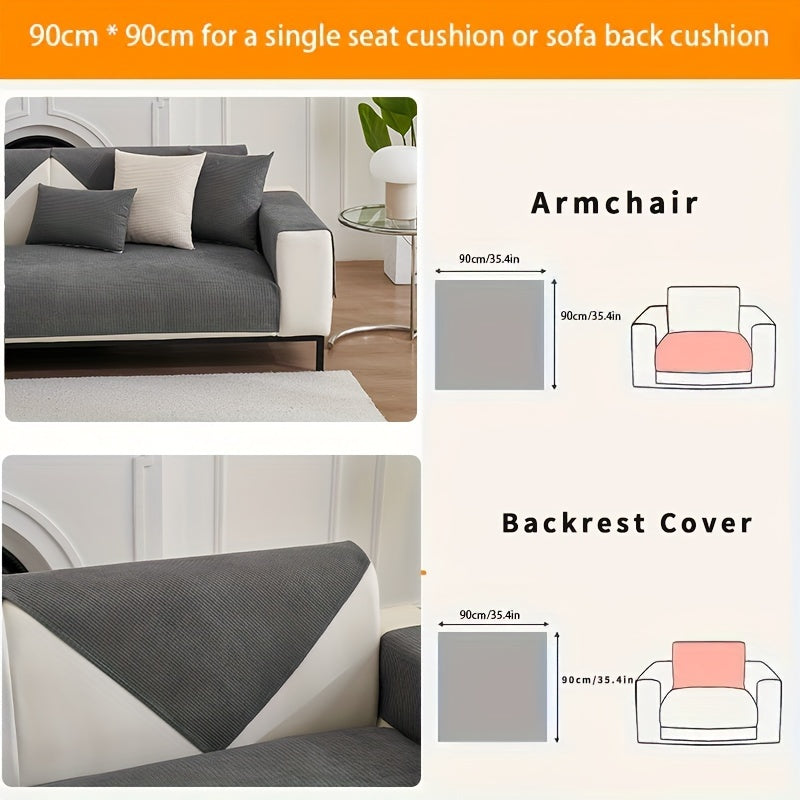 Water-Resistant Velvet Sofa Cover for 1-4 Seat L-Shaped Sofas Pet-Friendly Non-Slip Machine Washable Gray Textured Fabric