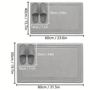 Bir dona UltraSoft Tez Quriydigan Hammom Gilami, Chiziqli naqsh bilan, juda singdiruvchi va sirpanmaydigan hammom gilami. Mashinada yuvish mumkin, past to'siq, yengil flanel mato bilan Polyester va PVC orqa qismi bilan to'rtburchak shaklida.