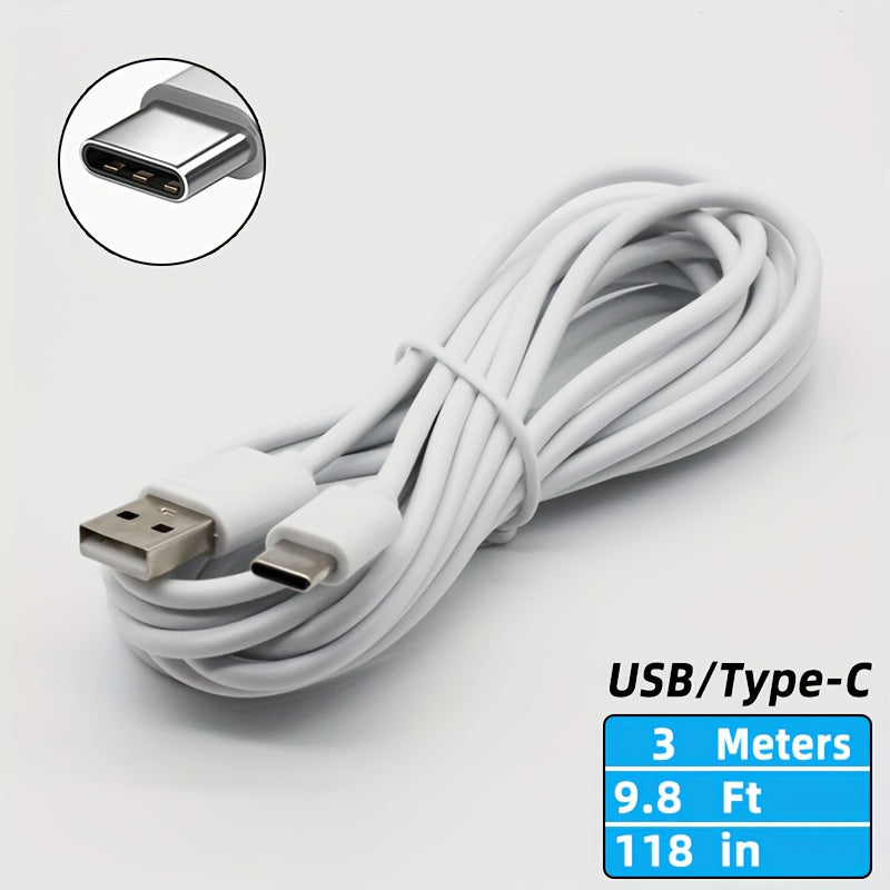 Cable de carga USB Tipo-C 243.84cm Blanco con acentos naranjas compatible con carga rápida