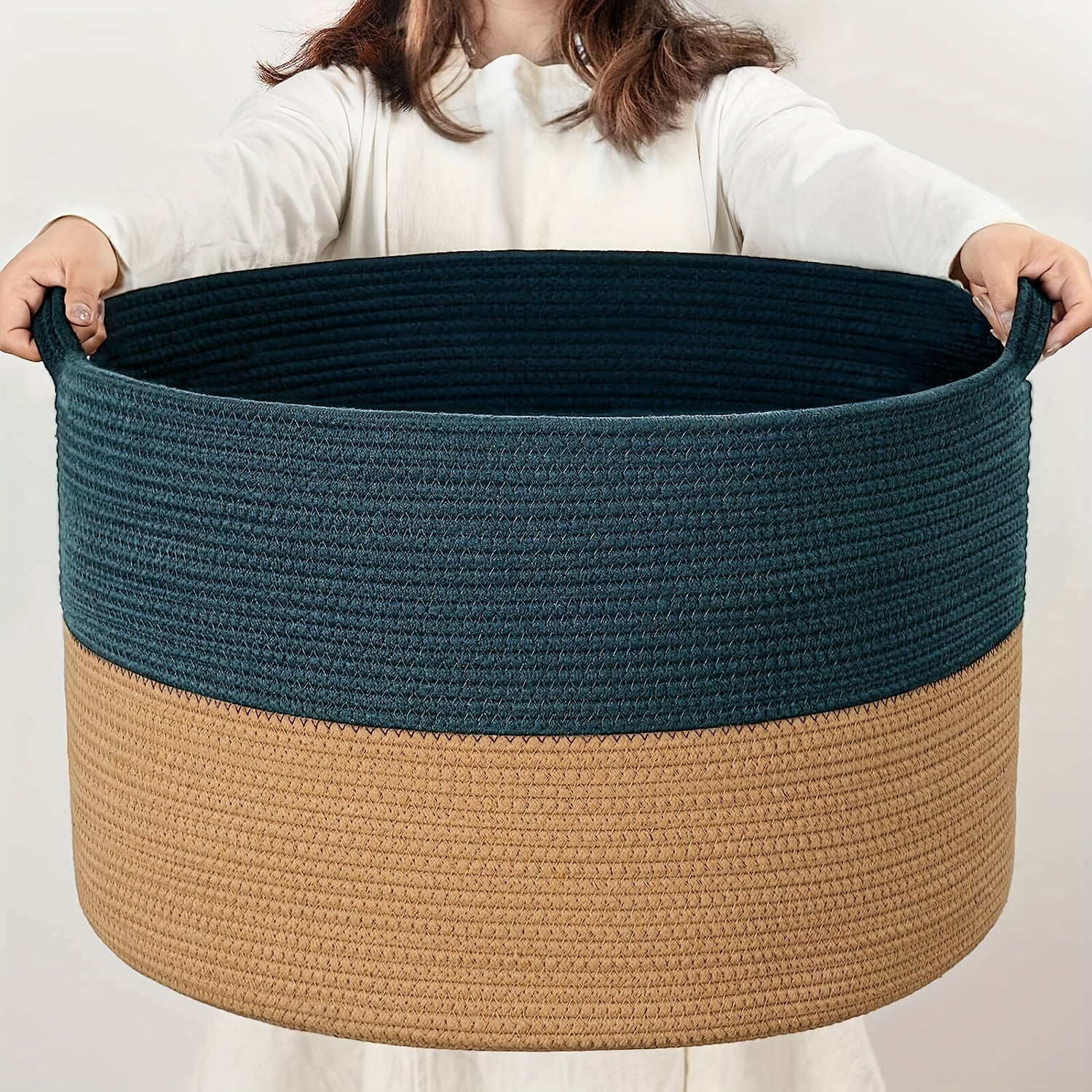 Large Woven Rope Storage Basket 50.8cm x 50.8cm x 34.04cm for Laundry and Toy Organization