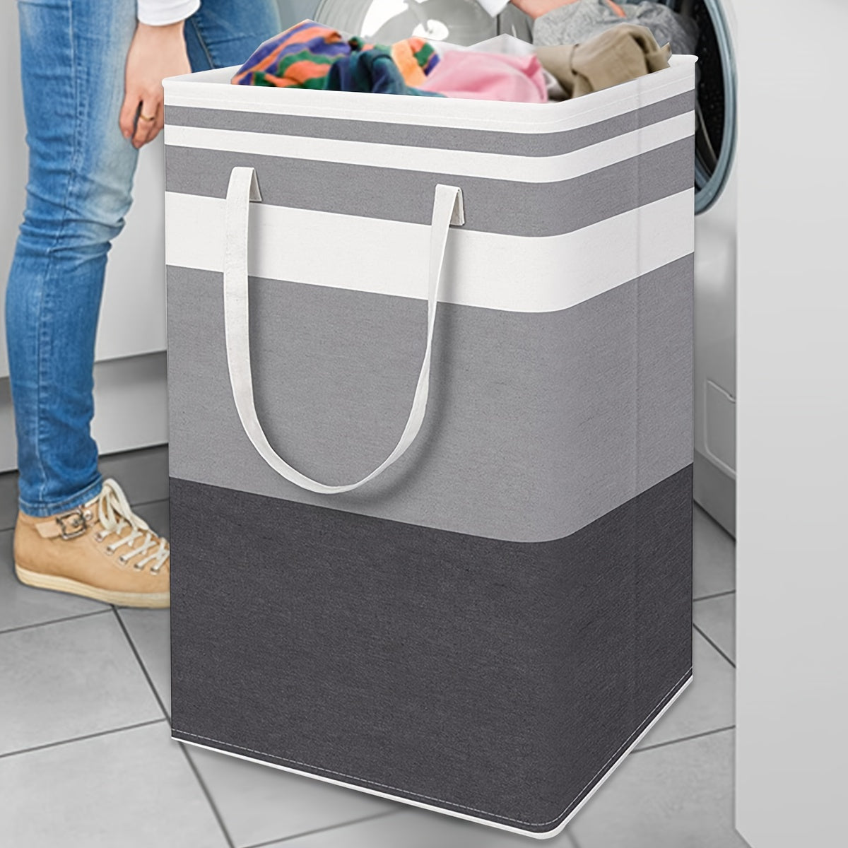 Large Waterproof Laundry Basket Sets Foldable with Handles Gray for Dorms and Families