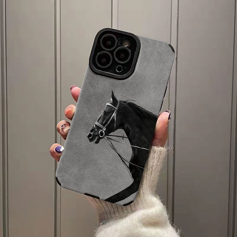 Stylish War Horse TPU Phone Case for iPhone 7 to 13 Pro Max with Lens Protection